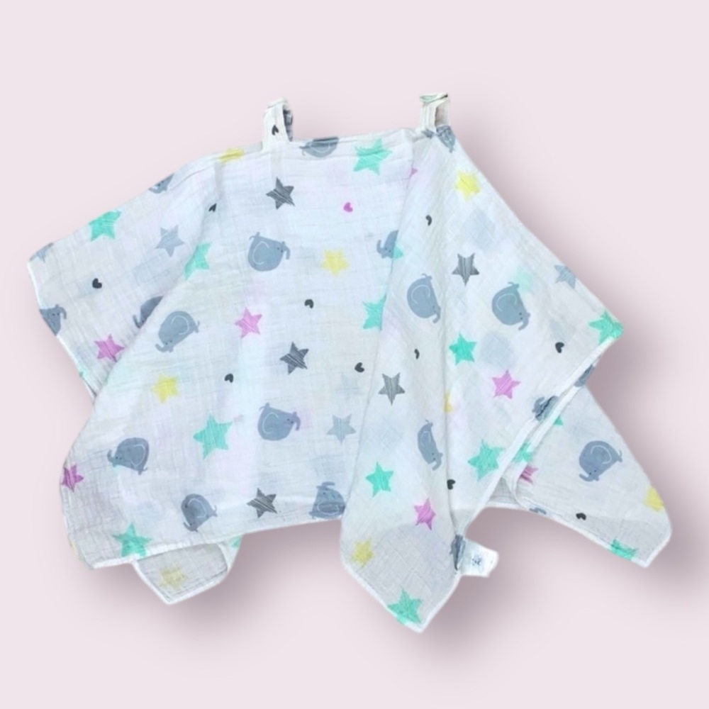 Muslin Car Seat Cover Canopy Elephants Stars Mum-N-Me